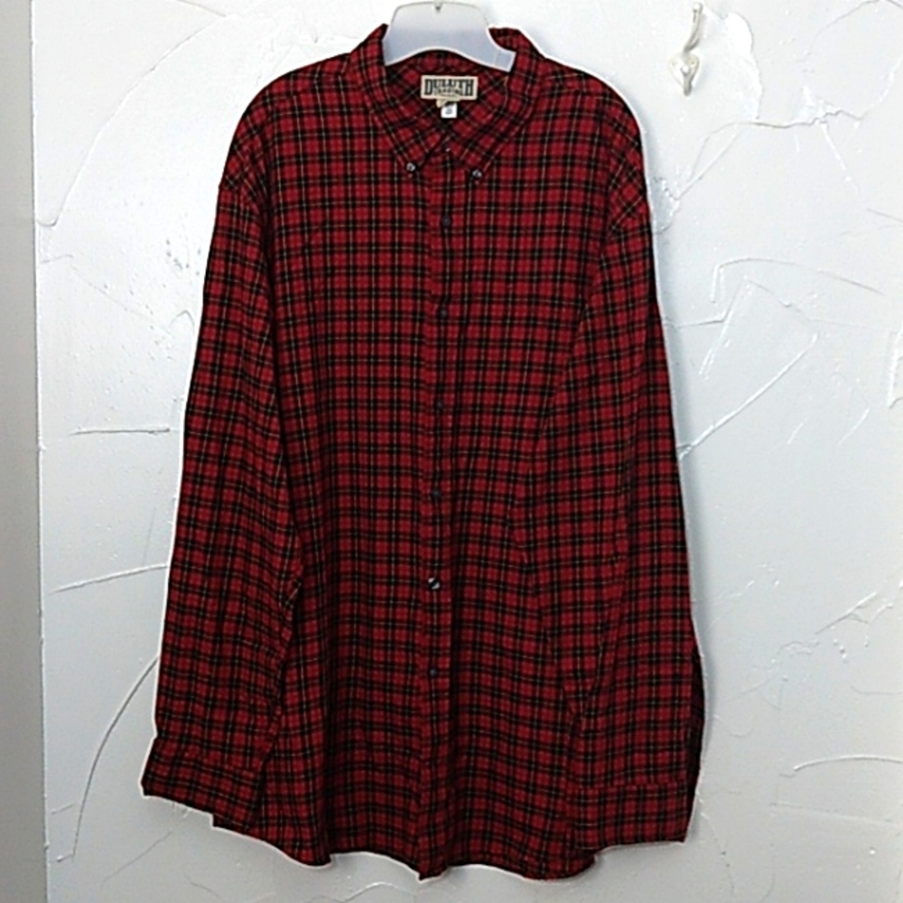 Duluth Plaid Button‎ Down Shirt Men's Size 2XL Tall Cotton Wool Blend Red Black